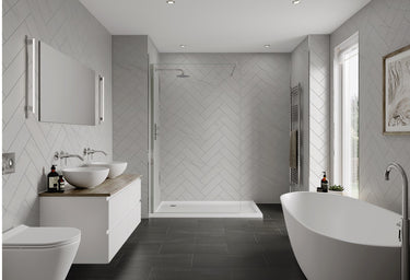 Levanto Marble Herringbone Tile Multipanel Wall Panel
